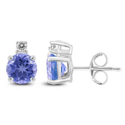 Sselects 14k 5mm Round Tanzanite And Diamond Earrings In Blue