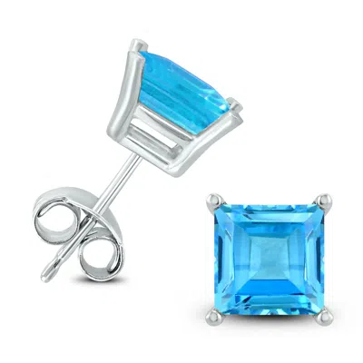 Sselects 14k 7mm Square Topaz Earrings In Blue