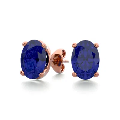 Sselects 2 Carat Oval Shape Sapphire Stud Earrings In 14k Rose Gold Over Sterling In Blue