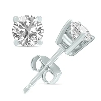 Sselects 1/2 Carat Tw Lab Grown Diamond Round Solitaire Stud Earrings In 14k White Gold In Silver
