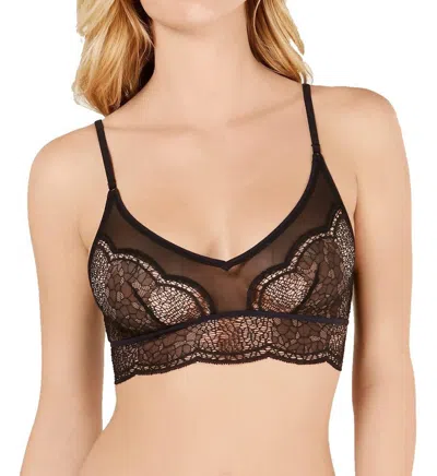 Calvin Klein Crackled Lace Triangle Bralette In Black In Brown