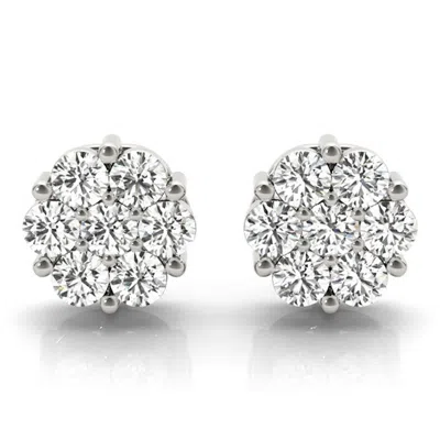 Sselects 1/2 Carat Tw Diamond Flower Cluster Stud Earrings In 14k White Gold In Silver
