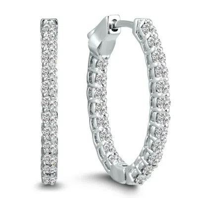 Sselects 1 Carat Tw Oval Lab Grown Diamond Hoop Earrings In 14k White Gold In Silver