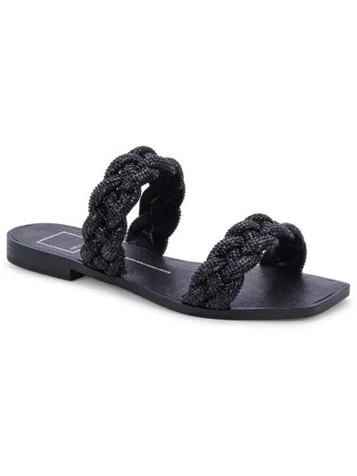Dolce Vita Indy Rhinestone Womens Faux Leather Rhinestone Slide Sandals In Black