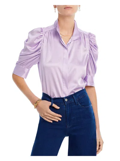Frame Womens Silk Puff Sleeve Button-down Top In Blue