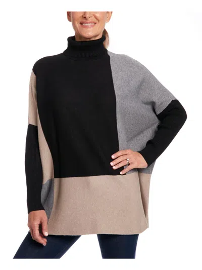 Joseph A Womens Knit Colorblock Turtleneck Sweater In Black