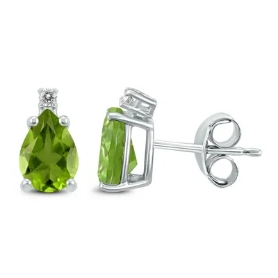 Sselects 14k 8x6mm Pear Peridot And Diamond Earrings In Green