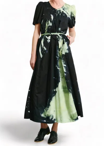 Raquel Allegra Flutter Maxi Dress In Cosmic Leaf In Multi