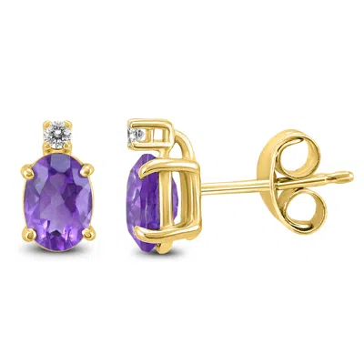 Sselects 14k 7x5mm Oval Amethyst And Diamond Earrings In Purple