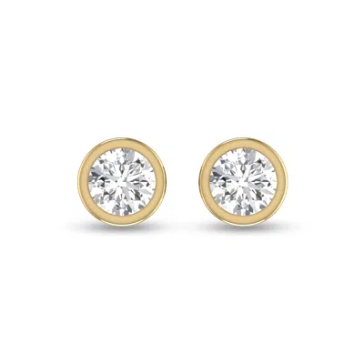 Sselects Lab Grown 1/4 Carat Round Bezel Set Solitaire Diamond Earrings In 14k Yellow Gold In Silver