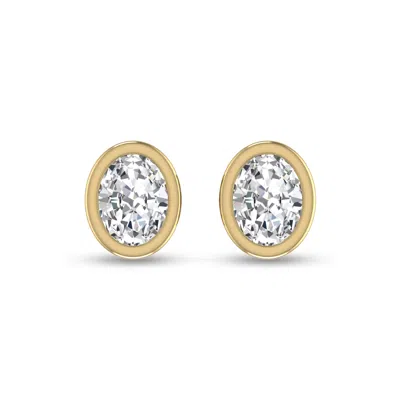 Sselects Lab Grown 1/4 Carat Oval Bezel Set Solitaire Diamond Earrings In 14k Yellow Gold In Silver
