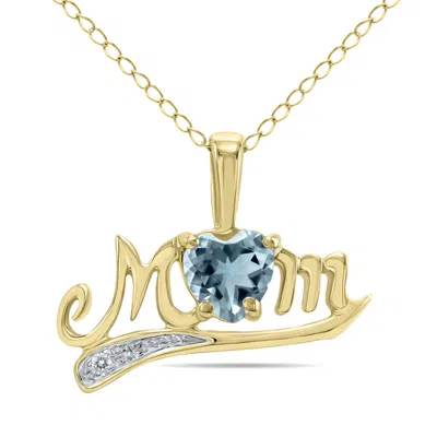 Sselects Aquamarine And Diamond Mom Pendant In 10k In Blue