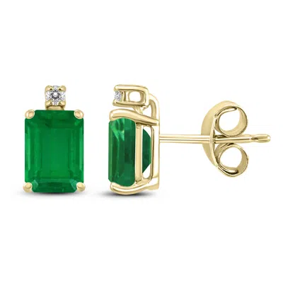 Sselects 14k 5x3mm Emerald Shaped Emerald And Diamond Earrings In Green