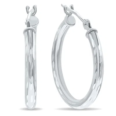 Sselects 10k White Gold Shiny Diamond Cut Engraved Hoop Earrings 20mm In Silver