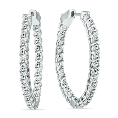Sselects 3 Ctw Oval Natural Diamond Hoop Earrings With Push Button Locks In 14k In Silver