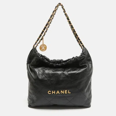 Pre-owned Chanel Quilted Leather Medium 22 Hobo In Black