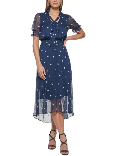 Dkny Womens Midi Printed Wear To Work Dress In Blue