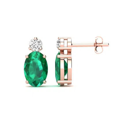 Sselects 1 2/3 Carat Oval Emerald And Diamond Stud Earrings In 14 Karat In Green