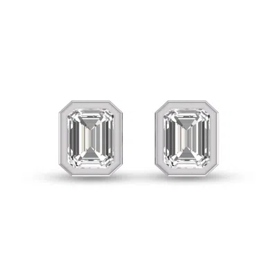 Sselects Lab Grown 1/2 Carat Emerald Bezel Set Diamond Solitaire Earrings In 14k White Gold In Black
