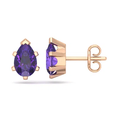 Sselects 1 1/2 Carat Pear Shape Amethyst Stud Earrings In 14k Rose Gold Over Sterling In Purple