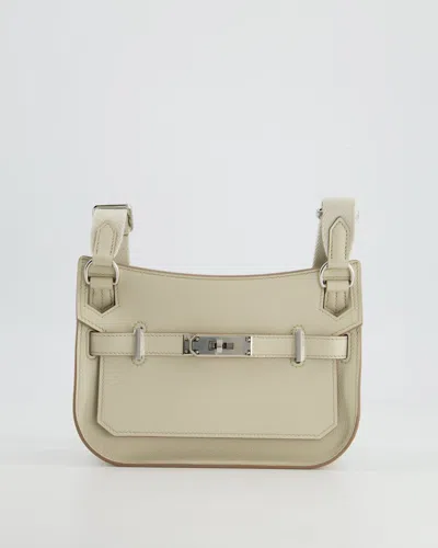 Hermes Mini Jypsiere Crossbody Bag In Beton Evercolor Leather With Palladium Hardware In Beige