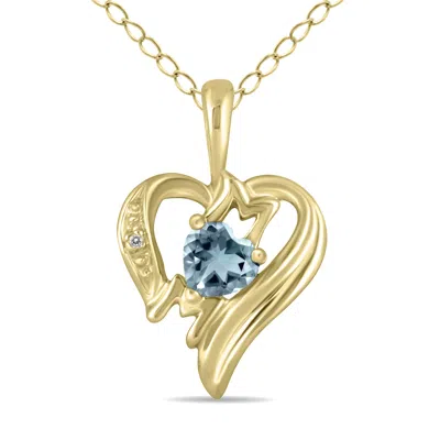 Sselects Aquamarine And Diamond Heart Mom Pendant In 10k In Blue