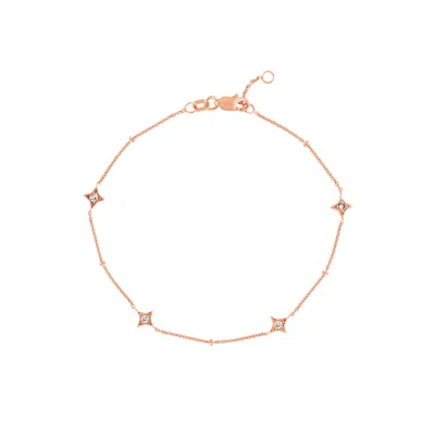 Sselects 14k Solid Rose Gold 1/8 Ctw Natural Diamond Star Bracelet In Pink