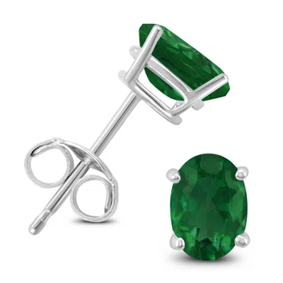 Sselects 14k 6x4mm Oval Emerald Stud Earrings In Green