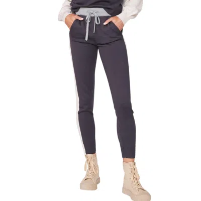 Monrow Knit Colorblock Jogger In Faded Black/bone/grey In Vintage Black