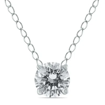 Sselects 1/2 Carat Floating Round Diamond Solitaire Necklace In 14k J-k-l, I2-i3 In Silver