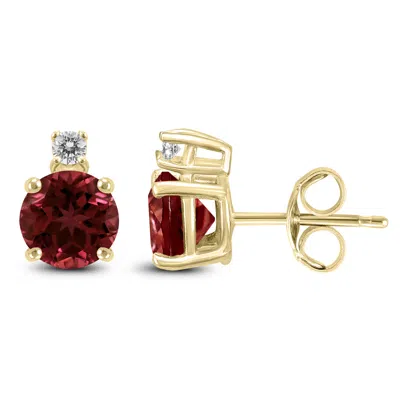 Sselects 14k 6mm Round Garnet And Diamond Earrings In Red