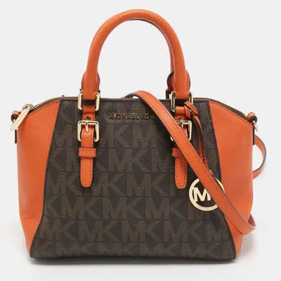 Michael Kors Signature Coated Canvas And Leather Savannah Satchel In Brown