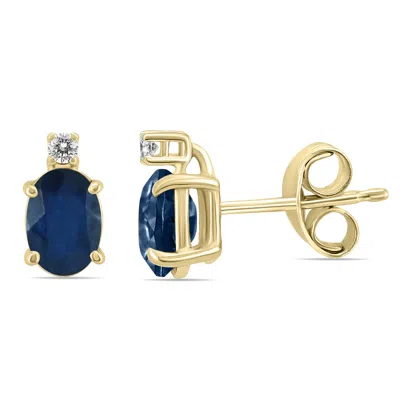 Sselects 14k 6x4mm Oval Sapphire And Diamond Earrings In Blue