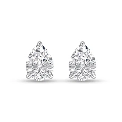 Sselects Lab Grown 1/4 Carat Pear Shaped Solitaire Diamond Earrings In 14k White Gold In Silver