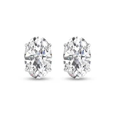 Sselects Lab Grown 1 Carat Oval Solitaire Diamond Earrings In 14k White Gold In Silver