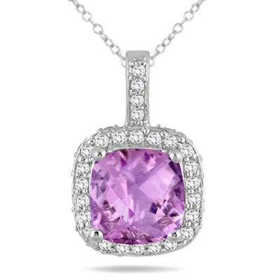Sselects 1.50 Carat Tw Cushion Amethyst And Diamond Halo Pendant In 10k In Pink