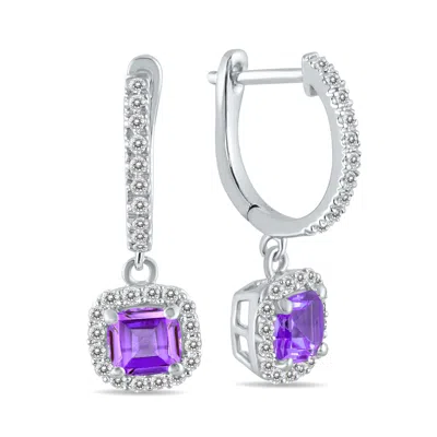 Sselects 1 Carat Amethyst And Diamond Halo Dangle Earrings In 10k In Purple