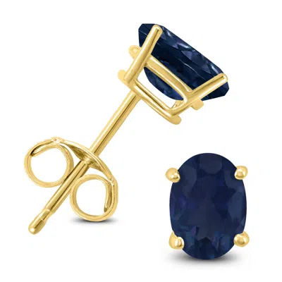 Sselects 14k 6x4mm Oval Sapphire Earrings In Blue