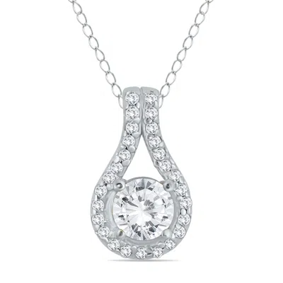 Sselects 3/5 Ctw Natural Diamond Drop Halo Pendant In 10k In Silver