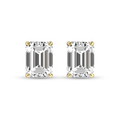 Sselects Lab Grown 3/4 Carat Emerald Cut Solitaire Diamond Earrings In 14k Yellow Gold In Black