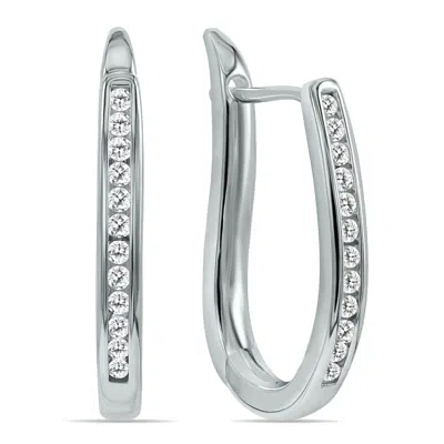 Sselects 1/4 Carat Tw Channel Set Diamond Hoop Earrings In 10k In Silver