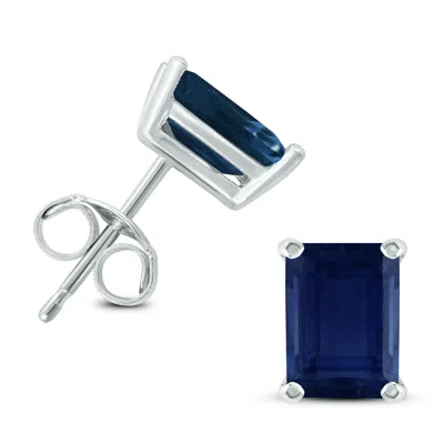 Sselects 14k 5x3mm Emerald Shaped Sapphire Earrings In Blue