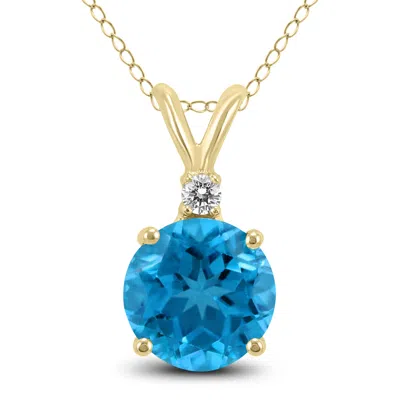 Sselects 14k 5mm Round Topaz And Diamond Pendant In Blue