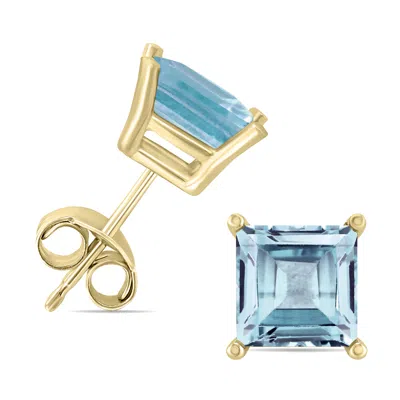 Sselects 14k 5mm Square Aquamarine Earrings In Blue