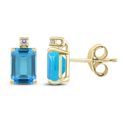 Sselects 14k 8x6mm Emerald Shaped Topaz And Diamond Earrings In Blue