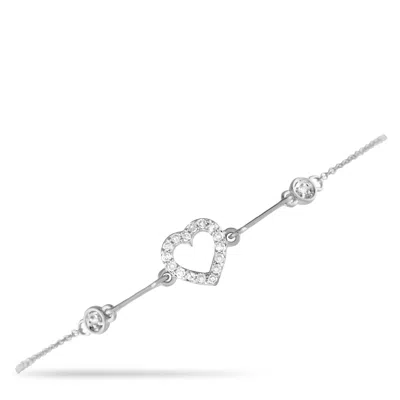 Non Branded Lb Exclusive 14k White Gold 0.10ct Diamond Heart Bracelet Br09659-w In Silver