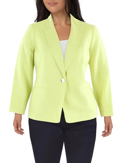 Anne Klein Plus Womens Linen Blend Office Wear One-button Blazer In Green
