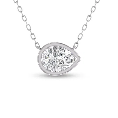 Sselects Lab Grown 3/4 Carat Pear Shaped Bezel Set Diamond Solitaire Pendant In 14k White Gold In Silver