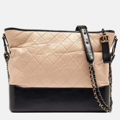 Pre-owned Chanel /light Quilted Leather Large Gabrielle Hobo In Beige