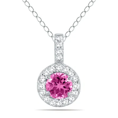 Sselects 1/2 Carat Tw Halo Topaz And Diamond Pendant In 10k In Pink